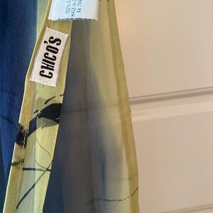 2 Chico's scarfs 1 is Artistic Blue and Yellow + other is pink multi color